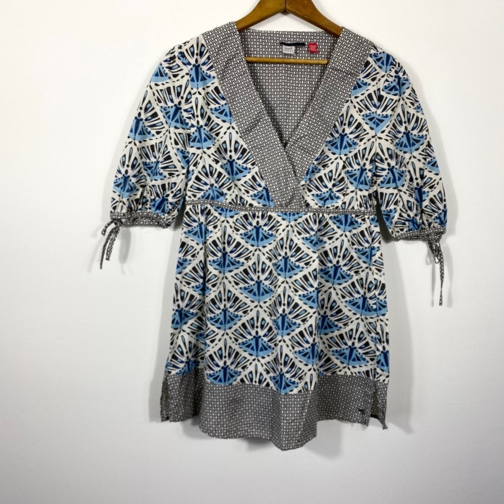 Cotton Print Blouse, Size Small, Light, Long, Short sleeve with Ties